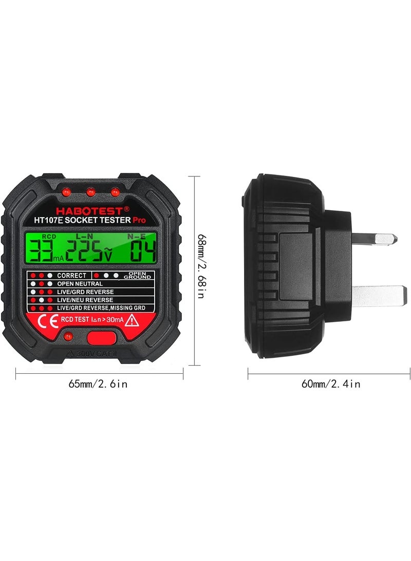 Eacam GFCI Outlet Tester with Voltage Display 220V Socket Tester Automatic Electric Circuit Polarity Voltage Detector Breaker Finder HT107E - Image 4